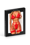 Ensemble 3 pices en dentelle rouge